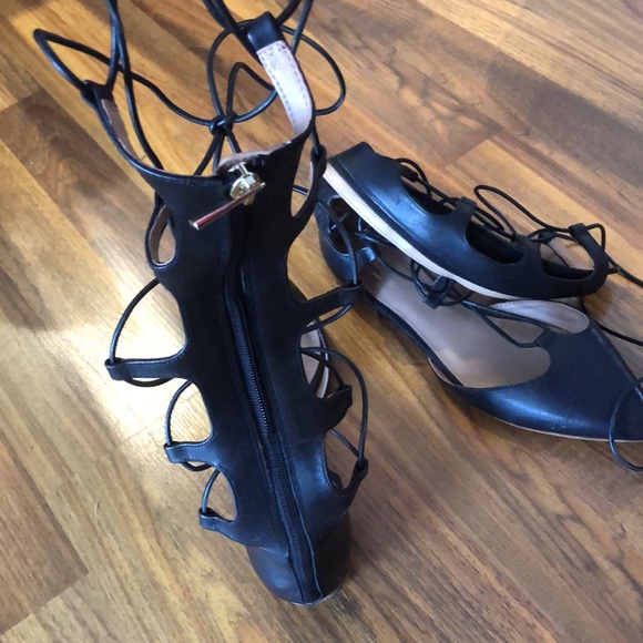 ALDO black tie-up wrap calf flats - Picture 3 of 5